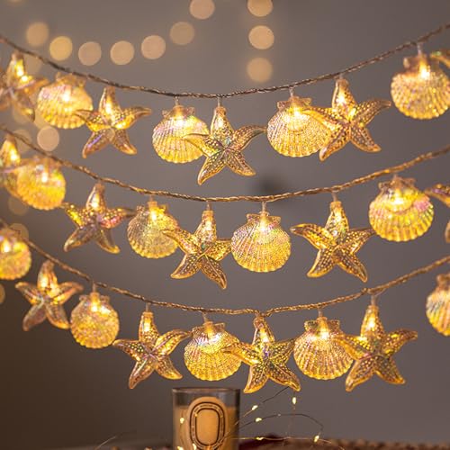 Xevinas Lichterkette Meerestiere, 3M 20LED Meerestiere Lichterkette Batterie, Sommerdeko Zimmer Deko Wiederverwendbar Lichterkette Kinderzimmer, Lichterkette Innen Außen Für Garten Hochzeits von Xevinas