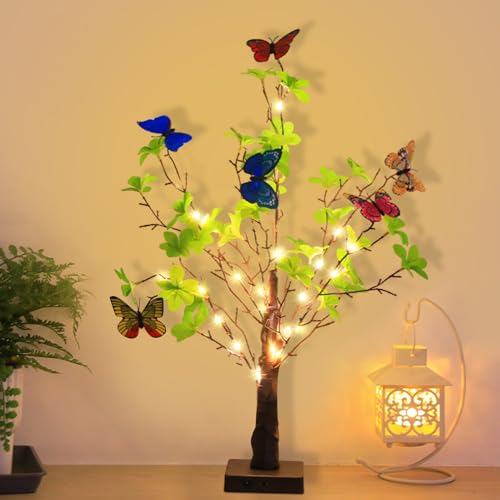 Osterdeko Lichterbaum Innen, Deko Frühling 55cm Schmetterlings Led Baum, Lichterbaum Mit 42 LEDs Lichterzweige 3 AA Batterie Inklusive/USB Betriebene, Künstlicher Baum Osterdekoration (B) von Xevinas