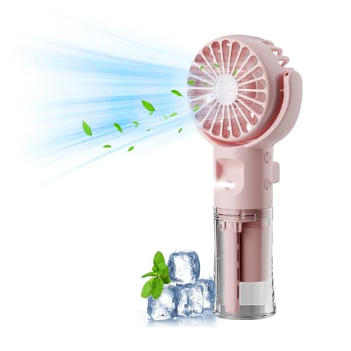 Xevinas Handventilator Mit Wasser | Tragbarer Handventilator USB Wiederaufladbar | Hand Fan Mit 4 Geschwindigkeiten | 800 MAh Powerbank Batteriebetrieben Max 12 Hrs Runtime Taschenventilator (Rosa) von Xevinas