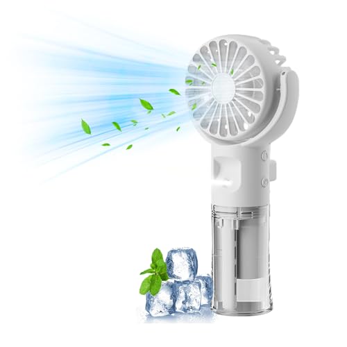 Xevinas Handventilator Mit Wasser | Tragbarer Handventilator USB Wiederaufladbar | Hand Fan Mit 4 Geschwindigkeiten | 800 MAh Powerbank Batteriebetrieben Max 12 Hrs Runtime Taschenventilator (Weiß) von Xevinas