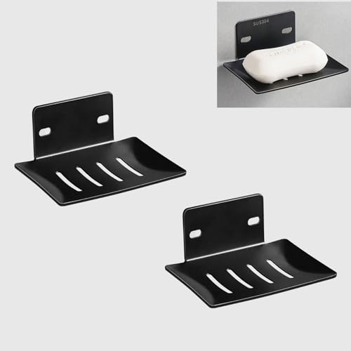 2 Stück Seifenhalter Dusche Seifenschale Ohne Bohren 304 Rostfreier Stahl Seifenschale mit Ablauf Seifenablage Waschbecken Geeignet für Bad, Küche (Schwarze Farbe) von Xfeyaqlo