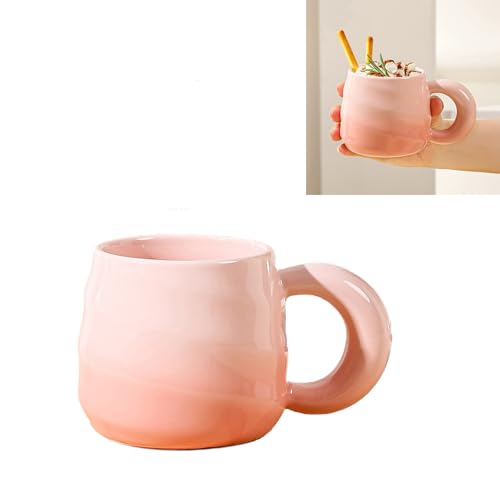 400ml Kaffeetasse Form mit Gewinde Cappuccino Tasse Teetasse Keramik Tassen Sanfte Farbverläufe (Rosa) von Xfeyaqlo