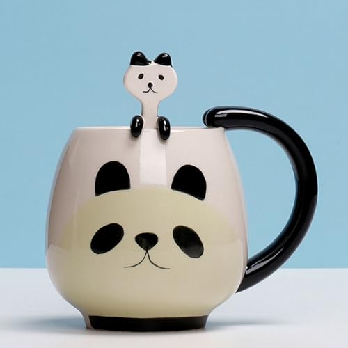 Panda Becher Panda Tasse Geschenke für Mama Panda Geschenk Kaffee Tassen Becher mit Deckel Mit Löffel (panda) von Xfeyaqlo