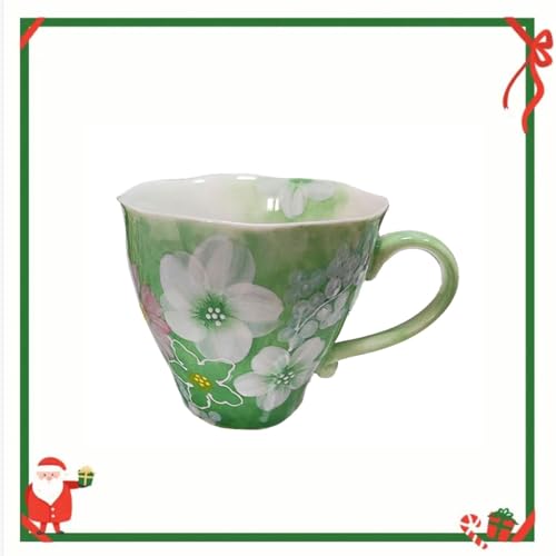 Tasse Blume 300ml, Tasse mit Blumenmotiv Handbemalt, Bemalte Glasur Becher Blumen, Tee Becher Keramik, Frisch und Rustikal Kaffeebecher (Grün) von Xfeyaqlo