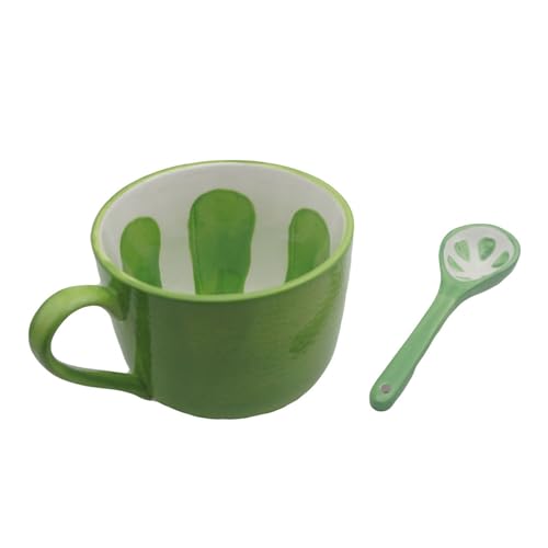 Tasse Melonen 450ml, Kaffeetasse Obst Keramik, Müslibecher mit Löffel, Schönes Fruchtmuster Müslischalen Suppentassen Suppenschalen von Xfeyaqlo