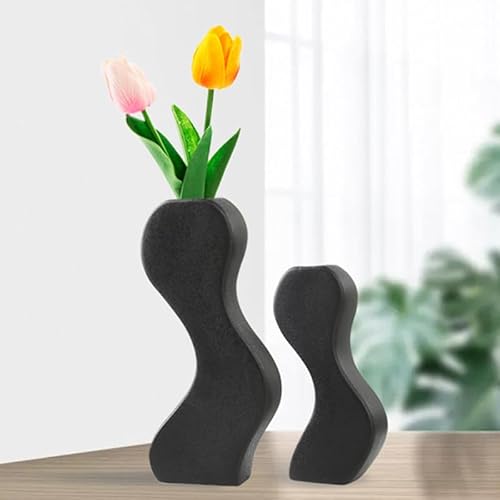 Vase Modern, Satz Von 2 Vasen Deko Keramik Vase Blumenvase Menschliche Form (Schwarz, Schwarz) von Xfeyaqlo