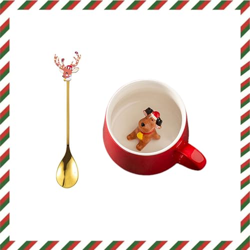 Weihnachtsmann Tasse Weihnachtsbaum Tasse Schneemann Tasse Rentier Tasse Weihnachten Tassen Weihnachtstassen Rot Weihnachtsbecher Porzellan Weihnachten Geschenke, Keramik 350ml (Elch) von Xfeyaqlo