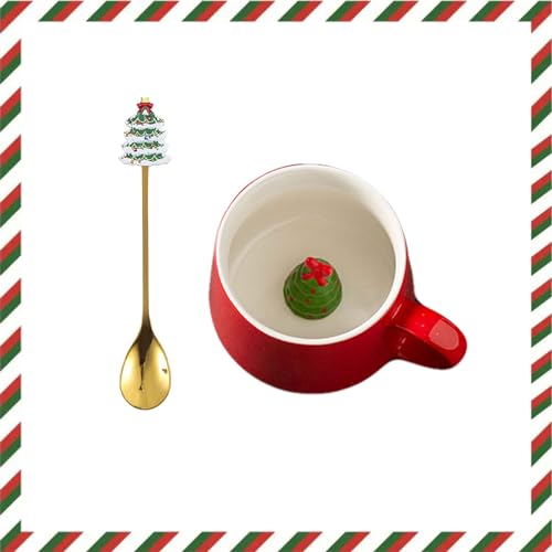Weihnachtsmann Tasse Weihnachtsbaum Tasse Schneemann Tasse Rentier Tasse Weihnachten Tassen Weihnachtstassen Rot Weihnachtsbecher Porzellan Weihnachten Geschenke, Keramik 350ml (Weihnachtsbaum) von Xfeyaqlo