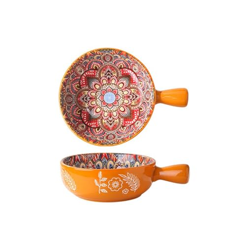 Xfeyaqlo 600ml Großes Salatschalen, Bohème Stil Müslischalen, Keramik Suppenschüssel, Snackschale Geeignet für Salate, Instant-Nudeln, Müsli, Snacks, Obst, Knabbereien (Gelb) von Xfeyaqlo