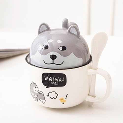 Xfeyaqlo Husky Becher Becher Hunde Niedlich Kaffeetassen Husky Kaffeetasse mit Deckel und Löffel Der Deckel Kann Als Becher Verwendet Werden (Husky, Keramisch, 350ml) von Xfeyaqlo