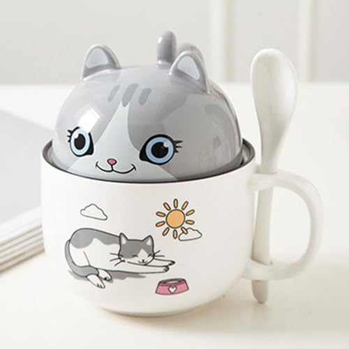 Katzentasse mit Deckel Becher Katze Tasse Katzen kaffeetasse Geschenk Katzenliebhaber süße tassen 3D der Deckel kann als Becher verwendet Werden (Kurzohrkatze, Keramisch, 350ml) von Xfeyaqlo