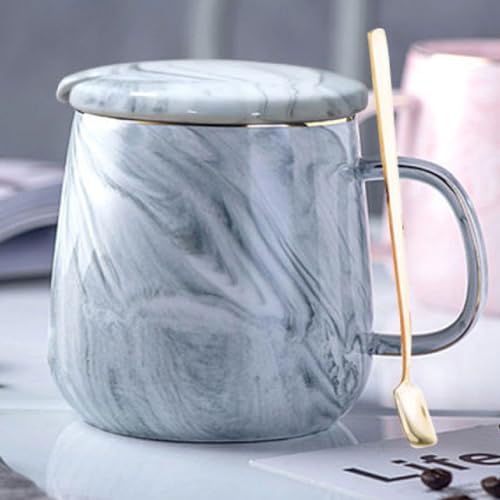 Teetasse Keramik 400ml, Marmor Tasse mit Deckel Löffel, für Geschenke als Geschenke an Familienmitglieder, Freunde, Paare (grau) von Xfeyaqlo