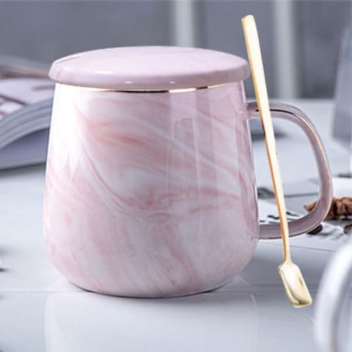 Teetasse Keramik 400ml, Marmor Tasse mit Deckel Löffel, für Geschenke als Geschenke an Familienmitglieder, Freunde, Paare (rosa) von Xfeyaqlo