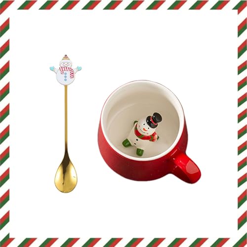 Xfeyaqlo Weihnachtsmann Tasse Weihnachtsbaum Tasse Schneemann Tasse Rentier Tasse Weihnachten Tassen Weihnachtstassen Rot Weihnachtsbecher Porzellan Weihnachten Geschenke, Keramik 350ml (Schneemann) von Xfeyaqlo