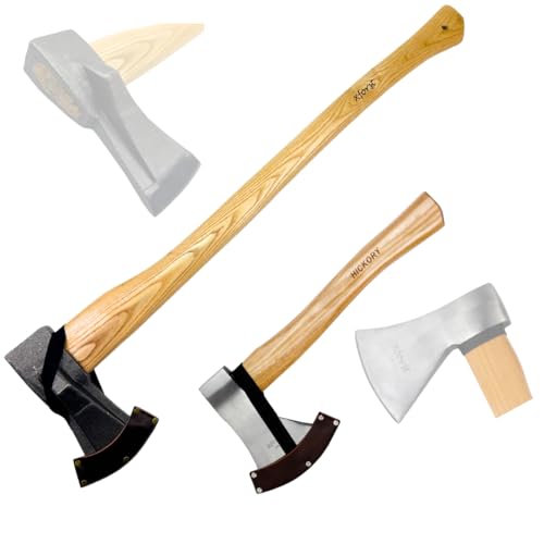 Xforst Spaltaxt & Universalaxt Set – Forstaxt X-SA2 (80 cm, 2,6 kg, Eschenholzstiel) & Universalaxt X-UW800C (Hickorystiel) inkl. Axtscheiden – Robuste Äxte für Waldarbeiten, Bushcraft & Garten von Xforst
