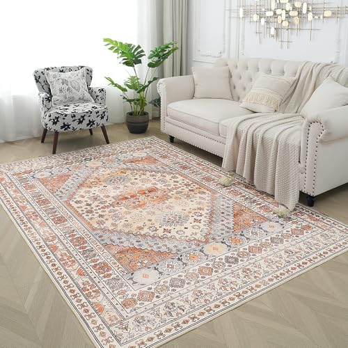 Xfrog Teppich Wohnzimmer Waschbare Teppiche Gegend Kurzflor Vintage Teppich Schlafzimmer Orange 120x170CM Xfrog Teppich Wohnzimmer Waschbare Teppiche Gegend Kurzflor Vintage Teppich Schlafzimmer Orange 120x170CM von Xfrog