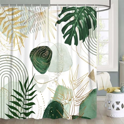 Boho-Duschvorhang in Salbeigrün, modern, abstrakt, böhmische Mitte des Jahrhunderts, tropische Palmenblätter, Pflanze, botanisches Badezimmer-Vorhang-Set, wasserdichtes Polyestergewebe mit 12 Haken Boho-Duschvorhang in Salbeigrün, modern, abstrakt, böhmische Mitte des Jahrhunderts, tropische Palmenblätter, Pflanze, botanisches Badezimmer-Vorhang-Set, wasserdichtes Polyestergewebe mit 12 Haken von Xguatan