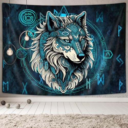 Xguatan Wikinger-Wolf-Wandteppich, nordische Mythologie-Runen, alte blaue Wandteppiche, Meditation, mittelalterliches Geheimnis, Tiere, alte Kunst, Wandteppich für Schlafzimmer, Poster, 152x101 cm Xguatan Wikinger-Wolf-Wandteppich, nordische Mythologie-Runen, alte blaue Wandteppiche, Meditation, mittelalterliches Geheimnis, Tiere, alte Kunst, Wandteppich für Schlafzimmer, Poster, 152x101 cm von Xguatan