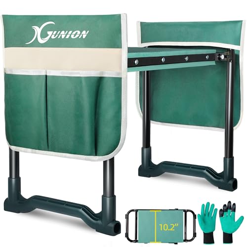 Xgunion Garten-Kniebank und Sitz, Gartenhocker, robuste Garten-Kniebank mit Griffen, Gartensitz mit Werkzeugtasche und Handschuhen, Gartengeschenke für Senioren, Frauen und Männer, Grün von Xgunion