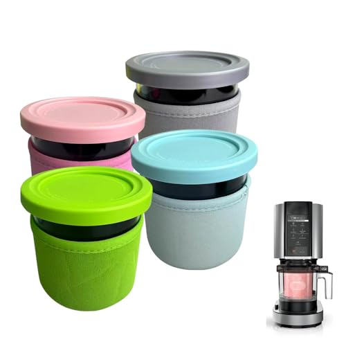 XhWser Eiscreme-Neoprenhülle für 473 ml Ninja Creami, wiederverwendbare isolierte Hüllen für NC301 NC300 NC299AMZ Eiscreme-Behälter (Behälter nicht im Lieferumfang enthalten), Blau/Grün/Grau/Rosa, 4 von XhWser