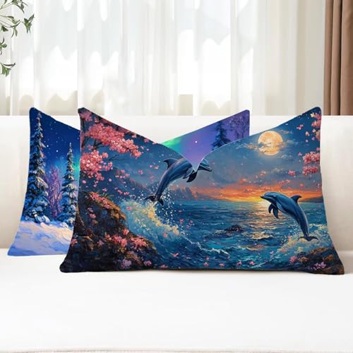 Kissenbezug 30x50 2 Stück Outdoor Kissen Delphin Sofakissen Rechteckig Kissenbezüge Mond Doppelseitig Samt Kissenhüllen für Deko Wohnzimmer Bett Terrassen Herbst Garten Sofa Kissen Aesthetic G1-729 Kissenbezug 30x50 2 Stück Outdoor Kissen Delphin Sofakissen Rechteckig Kissenbezüge Mond Doppelseitig Samt Kissenhüllen für Deko Wohnzimmer Bett Terrassen Herbst Garten Sofa Kissen Aesthetic G1-729 von Xhgtehng