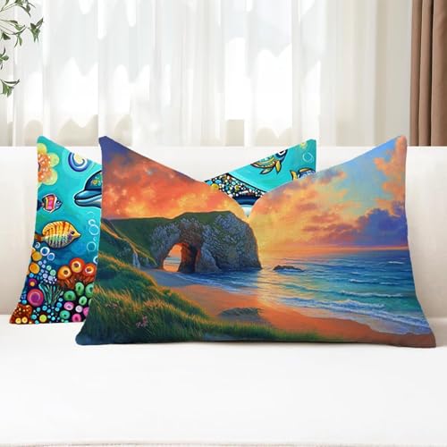 Kissenbezug 40x70 2 Stück Outdoor Kissen Strand Sofakissen Rechteckig Kissenbezüge Meer Doppelseitig Samt Kissenhüllen für Deko Wohnzimmer Bett Terrassen Herbst Garten Sofa Kissen Aesthetic G1-779 von Xhgtehng