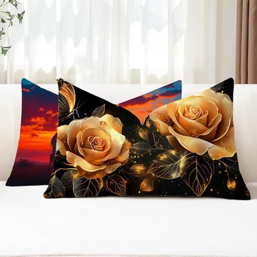 Outdoor Kissen Wetterfest Kissenbezug 25x50 cm 2er Set Rose Sofakissen Gelb Rechteckig Leinen Kopfkissenbezug mit Unsichtbarem Reißverschluss für Herbst Patio Garten Bauernhaus Balkon Deko G1-178 Outdoor Kissen Wetterfest Kissenbezug 25x50 cm 2er Set Rose Sofakissen Gelb Rechteckig Leinen Kopfkissenbezug mit Unsichtbarem Reißverschluss für Herbst Patio Garten Bauernhaus Balkon Deko G1-178 von Xhgtehng