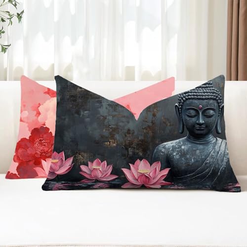 Outdoor Kissen Wetterfest Kissenbezug 25x50 cm 2er Set Zen Sofakissen Blume Rechteckig Leinen Kopfkissenbezug mit Unsichtbarem Reißverschluss für Herbst Patio Garten Bauernhaus Balkon Deko G1-752 Outdoor Kissen Wetterfest Kissenbezug 25x50 cm 2er Set Zen Sofakissen Blume Rechteckig Leinen Kopfkissenbezug mit Unsichtbarem Reißverschluss für Herbst Patio Garten Bauernhaus Balkon Deko G1-752 von Xhgtehng