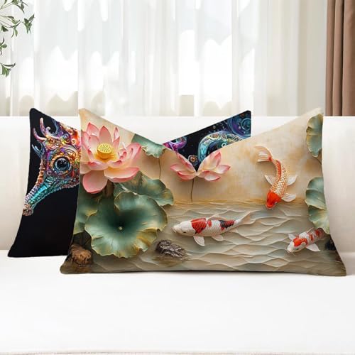 Outdoor Kissen Wetterfest Kissenbezug 30x50 cm 2er Set Lotus Sofakissen Fisch Rechteckig Leinen Kopfkissenbezug mit Unsichtbarem Reißverschluss für Herbst Patio Garten Bauernhaus Balkon Deko G1-165 Outdoor Kissen Wetterfest Kissenbezug 30x50 cm 2er Set Lotus Sofakissen Fisch Rechteckig Leinen Kopfkissenbezug mit Unsichtbarem Reißverschluss für Herbst Patio Garten Bauernhaus Balkon Deko G1-165 von Xhgtehng