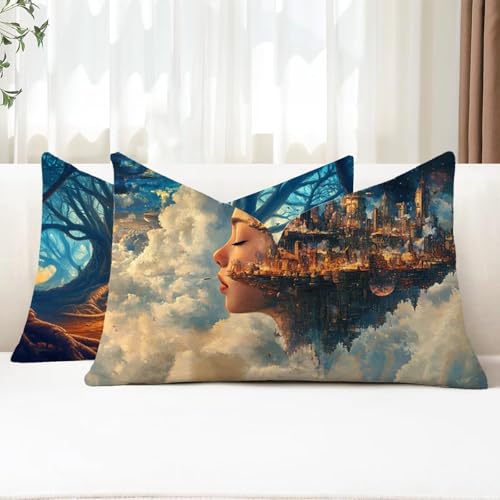 Outdoor Kissen Wetterfest Kissenbezug 40x70 cm 2er Set Frau Sofakissen Schloss Rechteckig Leinen Kopfkissenbezug mit Unsichtbarem Reißverschluss für Herbst Patio Garten Bauernhaus Balkon Deko G1-467 Outdoor Kissen Wetterfest Kissenbezug 40x70 cm 2er Set Frau Sofakissen Schloss Rechteckig Leinen Kopfkissenbezug mit Unsichtbarem Reißverschluss für Herbst Patio Garten Bauernhaus Balkon Deko G1-467 von Xhgtehng