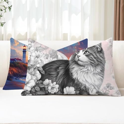 Outdoor Kissen Wetterfest Kissenbezug 40x70 cm 2er Set Grau Sofakissen Katze Rechteckig Leinen Kopfkissenbezug mit Unsichtbarem Reißverschluss für Herbst Patio Garten Bauernhaus Balkon Deko G1-727 Outdoor Kissen Wetterfest Kissenbezug 40x70 cm 2er Set Grau Sofakissen Katze Rechteckig Leinen Kopfkissenbezug mit Unsichtbarem Reißverschluss für Herbst Patio Garten Bauernhaus Balkon Deko G1-727 von Xhgtehng