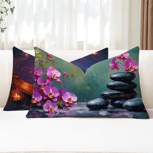 Outdoor Kissen Wetterfest Kissenbezug 40x70 cm 2er Set Lila Sofakissen Blume Rechteckig Leinen Kopfkissenbezug mit Unsichtbarem Reißverschluss für Herbst Patio Garten Bauernhaus Balkon Deko G1-708 Outdoor Kissen Wetterfest Kissenbezug 40x70 cm 2er Set Lila Sofakissen Blume Rechteckig Leinen Kopfkissenbezug mit Unsichtbarem Reißverschluss für Herbst Patio Garten Bauernhaus Balkon Deko G1-708 von Xhgtehng