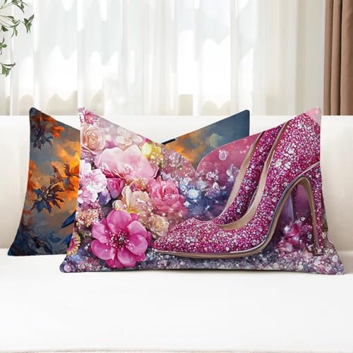 Outdoor Kissen Wetterfest Kissenbezug 40x70 cm 2er Set Lila Sofakissen Kristall-Hausschuhe Rechteckig Leinen Kopfkissenbezug mit Unsichtbarem Reißverschluss für Herbst Bauernhaus Balkon Deko G1-173 Outdoor Kissen Wetterfest Kissenbezug 40x70 cm 2er Set Lila Sofakissen Kristall-Hausschuhe Rechteckig Leinen Kopfkissenbezug mit Unsichtbarem Reißverschluss für Herbst Bauernhaus Balkon Deko G1-173 von Xhgtehng