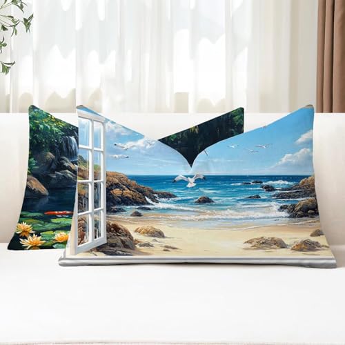 Outdoor Kissen Wetterfest Kissenbezug 40x70 cm 2er Set Meer Sofakissen Fenster Rechteckig Leinen Kopfkissenbezug mit Unsichtbarem Reißverschluss für Herbst Patio Garten Bauernhaus Balkon Deko G1-197 Outdoor Kissen Wetterfest Kissenbezug 40x70 cm 2er Set Meer Sofakissen Fenster Rechteckig Leinen Kopfkissenbezug mit Unsichtbarem Reißverschluss für Herbst Patio Garten Bauernhaus Balkon Deko G1-197 von Xhgtehng