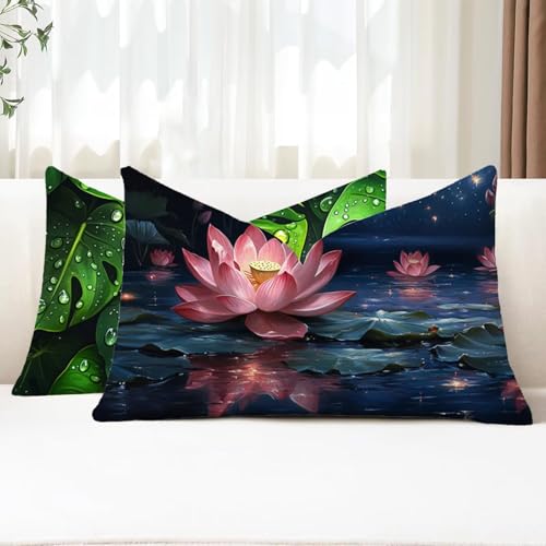 Outdoor Kissen Wetterfest Kissenbezug 40x70 cm 2er Set Rosa Sofakissen Lotus Rechteckig Leinen Kopfkissenbezug mit Unsichtbarem Reißverschluss für Herbst Patio Garten Bauernhaus Balkon Deko G1-159 Outdoor Kissen Wetterfest Kissenbezug 40x70 cm 2er Set Rosa Sofakissen Lotus Rechteckig Leinen Kopfkissenbezug mit Unsichtbarem Reißverschluss für Herbst Patio Garten Bauernhaus Balkon Deko G1-159 von Xhgtehng