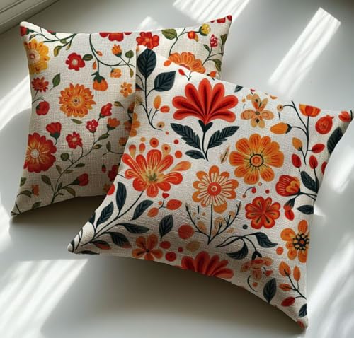 Outdoor Kissen Wetterfest Kissenbezug 50x50 cm 2er Set Blume Sofakissen Orange Leinen Dekokissen mit Unsichtbarem Reißverschluss für Outdoor Terrasse Garten Bauernhaus Balkon Deko Geschenk X1-565 Outdoor Kissen Wetterfest Kissenbezug 50x50 cm 2er Set Blume Sofakissen Orange Leinen Dekokissen mit Unsichtbarem Reißverschluss für Outdoor Terrasse Garten Bauernhaus Balkon Deko Geschenk X1-565 von Xhgtehng