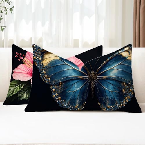 Outdoor Kissen Wetterfest Kissenbezug 50x80 cm 2er Set Blau Sofakissen Schmetterling Rechteckig Leinen Kopfkissenbezug mit Unsichtbarem Reißverschluss für Herbst Garten Bauernhaus Balkon Deko G1-732 Outdoor Kissen Wetterfest Kissenbezug 50x80 cm 2er Set Blau Sofakissen Schmetterling Rechteckig Leinen Kopfkissenbezug mit Unsichtbarem Reißverschluss für Herbst Garten Bauernhaus Balkon Deko G1-732 von Xhgtehng