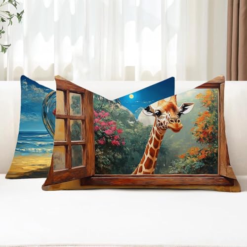 Outdoor Kissen Wetterfest Kissenbezug 50x80 cm 2er Set Braun Sofakissen Giraffe Rechteckig Leinen Kopfkissenbezug mit Unsichtbarem Reißverschluss für Herbst Patio Garten Bauernhaus Balkon Deko G1-170 Outdoor Kissen Wetterfest Kissenbezug 50x80 cm 2er Set Braun Sofakissen Giraffe Rechteckig Leinen Kopfkissenbezug mit Unsichtbarem Reißverschluss für Herbst Patio Garten Bauernhaus Balkon Deko G1-170 von Xhgtehng