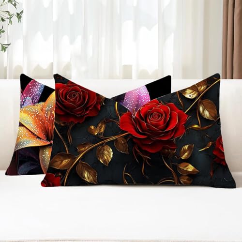 Outdoor Kissen Wetterfest Kissenbezug 50x80 cm 2er Set Rose Sofakissen Rot Rechteckig Leinen Kopfkissenbezug mit Unsichtbarem Reißverschluss für Herbst Patio Garten Bauernhaus Balkon Deko G1-176 Outdoor Kissen Wetterfest Kissenbezug 50x80 cm 2er Set Rose Sofakissen Rot Rechteckig Leinen Kopfkissenbezug mit Unsichtbarem Reißverschluss für Herbst Patio Garten Bauernhaus Balkon Deko G1-176 von Xhgtehng