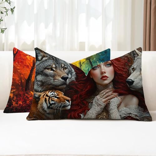 Outdoor Kissen Wetterfest Kissenbezug 50x80 cm 2er Set Tiger Sofakissen Frau Rechteckig Leinen Kopfkissenbezug mit Unsichtbarem Reißverschluss für Herbst Patio Garten Bauernhaus Balkon Deko G1-733 Outdoor Kissen Wetterfest Kissenbezug 50x80 cm 2er Set Tiger Sofakissen Frau Rechteckig Leinen Kopfkissenbezug mit Unsichtbarem Reißverschluss für Herbst Patio Garten Bauernhaus Balkon Deko G1-733 von Xhgtehng