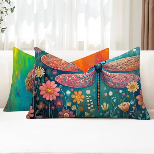 Outdoor Kissen Wetterfest Kissenbezug 50x90 cm 2er Set Blume Sofakissen Libelle Rechteckig Leinen Kopfkissenbezug mit Unsichtbarem Reißverschluss für Herbst Patio Garten Bauernhaus Balkon Deko G1-762 Outdoor Kissen Wetterfest Kissenbezug 50x90 cm 2er Set Blume Sofakissen Libelle Rechteckig Leinen Kopfkissenbezug mit Unsichtbarem Reißverschluss für Herbst Patio Garten Bauernhaus Balkon Deko G1-762 von Xhgtehng