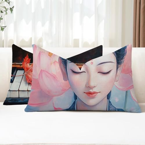 Outdoor Kissen Wetterfest Kissenbezug 50x90 cm 2er Set Frau Sofakissen Zen Rechteckig Leinen Kopfkissenbezug mit Unsichtbarem Reißverschluss für Herbst Patio Garten Bauernhaus Balkon Deko G1-712 Outdoor Kissen Wetterfest Kissenbezug 50x90 cm 2er Set Frau Sofakissen Zen Rechteckig Leinen Kopfkissenbezug mit Unsichtbarem Reißverschluss für Herbst Patio Garten Bauernhaus Balkon Deko G1-712 von Xhgtehng
