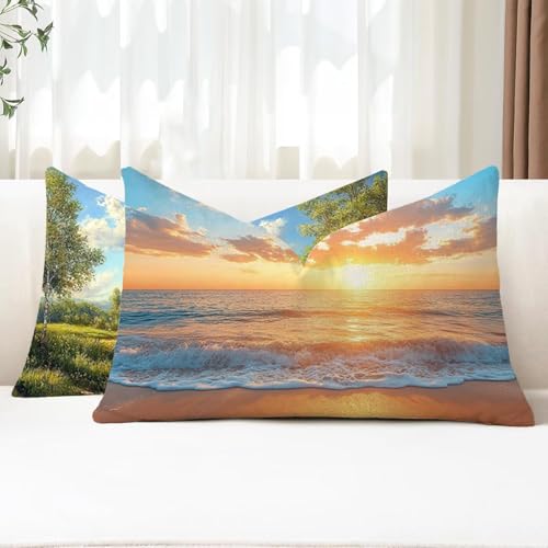Outdoor Kissen Wetterfest Kissenbezug 50x90 cm 2er Set Strand Sofakissen Sonnenuntergang Rechteckig Leinen Kopfkissenbezug mit Unsichtbarem Reißverschluss für Herbst Bauernhaus Balkon Deko G1-735 Outdoor Kissen Wetterfest Kissenbezug 50x90 cm 2er Set Strand Sofakissen Sonnenuntergang Rechteckig Leinen Kopfkissenbezug mit Unsichtbarem Reißverschluss für Herbst Bauernhaus Balkon Deko G1-735 von Xhgtehng