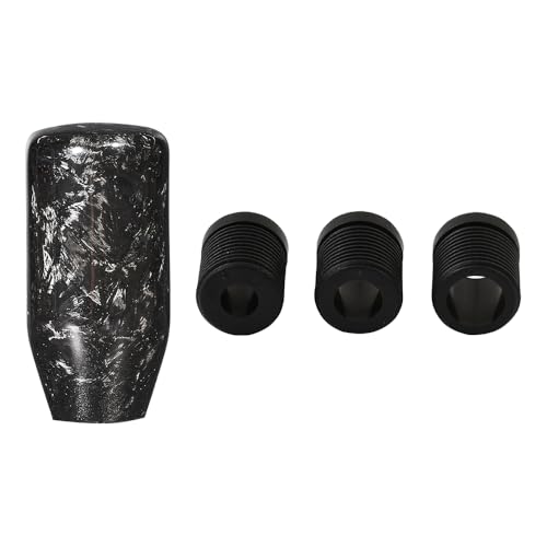 XhuangTech Schaltknauf, Kohlefaser Schwarz Geschmiedet Muster Auto Schalthebel Aluminium Schaltgetriebe Schalthebel Kopf Innenzubehör mit 3 Adaptern 8mm 10mm 12mm (Cylin) von XhuangTech