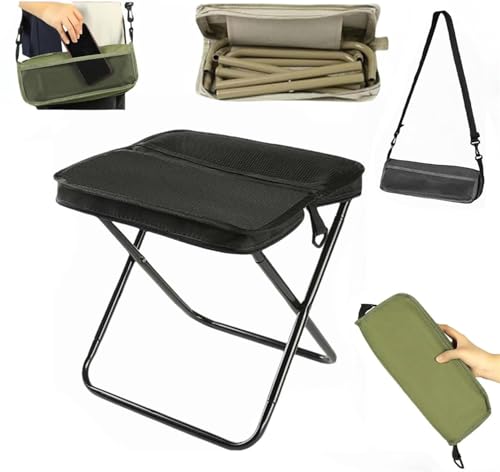 Faltbarer Rucksackhocker, kleiner faltbarer Angelstuhl, leichter Outdoor-Sitz mit verstellbarem Gurt, Outdoor-Camping, Klappsitz für Camping, Angeln, Wandern (Schwarz, L) von XiChiu