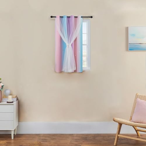 XiDi Blauer Verdunkelungsvorhang für das Schlafzimmer, Doppellagiger Vorhang in Rosa und Lila für Kinderzimmer, 1 Vorhang-Panel, 107 cm lang x 132 cm breit von XiDi