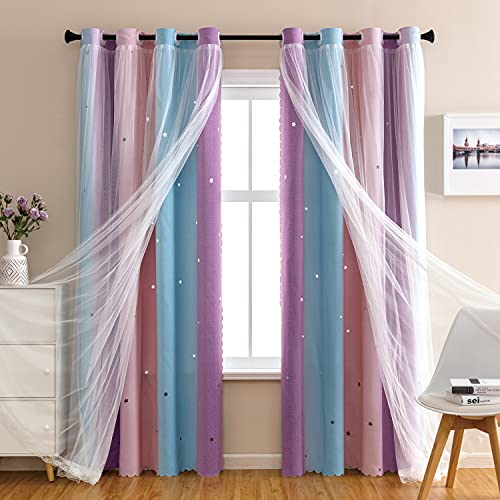 XiDi Dream Star Verdunkelungsvorhänge für Kinderzimmer, Mädchen, Prinzessinnen-Vorhang für Tochter, Schlafzimmer, Fenster (Rosa-Violett, B 34 x L 72) von XiDi