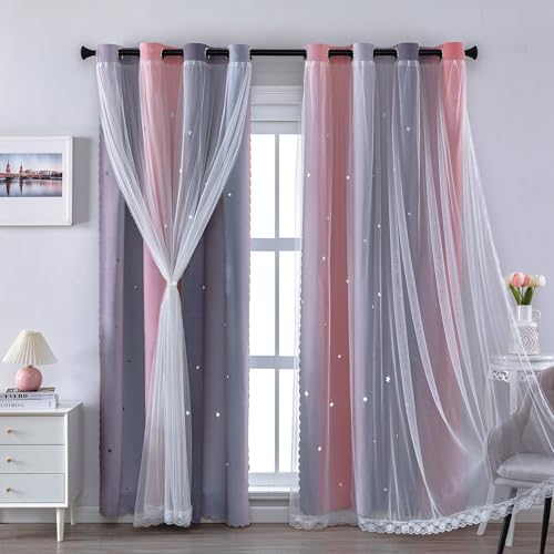 XiDi Thermische Verdunkelungsvorhänge mit Öse für Wohnzimmer Rainbow Wall Decor Vorhänge Grau Doppelschicht mit Netz 86 × 183 cm von XiDi