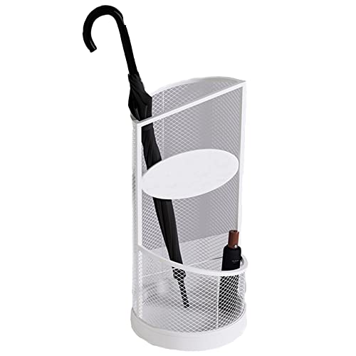 Freistehender Schirm-Organizer mit Ausschnitten für das Heimbüro, runder Schirmständer aus Metall, kleiner Schirmhalter mit abnehmbarer Wasserschale (Farbe: Weiß, Größe: 25 cm x 25 cm x 56 cm) (w von XiRah