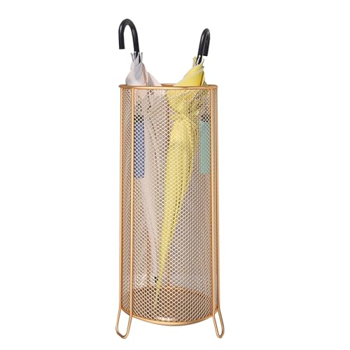 Snack-Display-Ständer, Schirmständer aus Metallgeflecht mit Haken, runder, fassförmiger Schirmhalter für Zuhause, Büro, Apartment, Hotel, Bars, Supermarkt, Garage, bodenstehender Schirmständer (F von XiRah